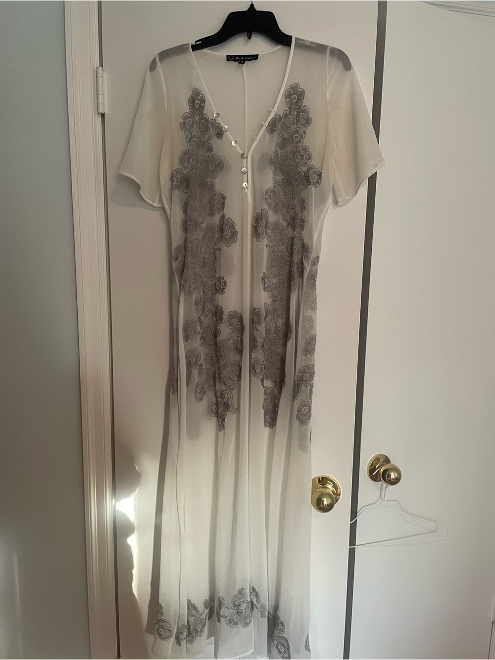 For Love & Lemons Ivory Sheer Maxi Dress with Gray Embroidery